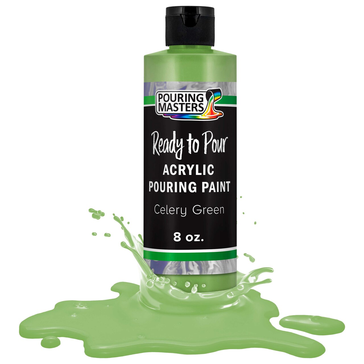 Pouring Masters Celery Green Ready to Pour Acrylic Pouring Paint - Premium 8-Ounce Pre-Mixed Fluid Acrylic Paint - Fluid Art Supplies for Canvas, Wood, Paper, Tile & Rocks